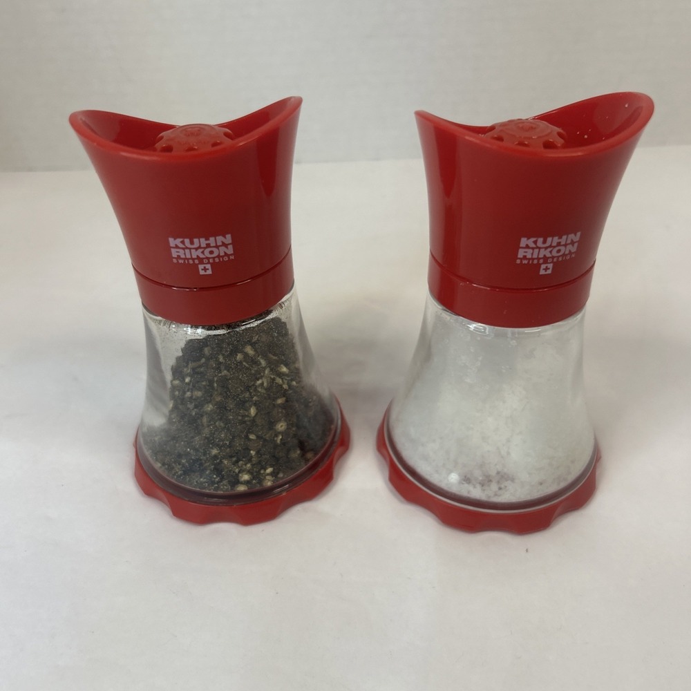 Kuhn Rikon Set of 2 Matching Red Salt Pepper Herb Grinders Read